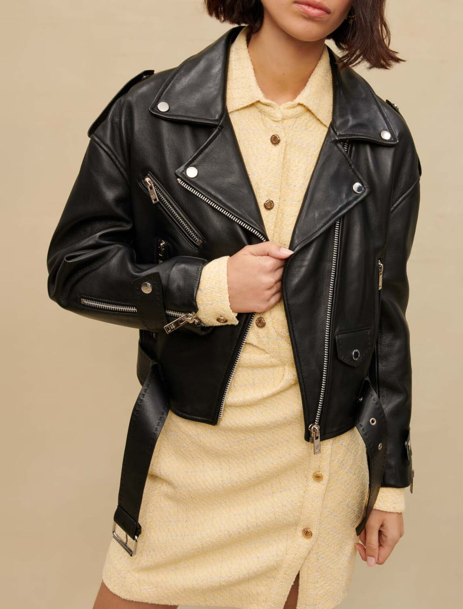 Blouson en cuir façon Biker large