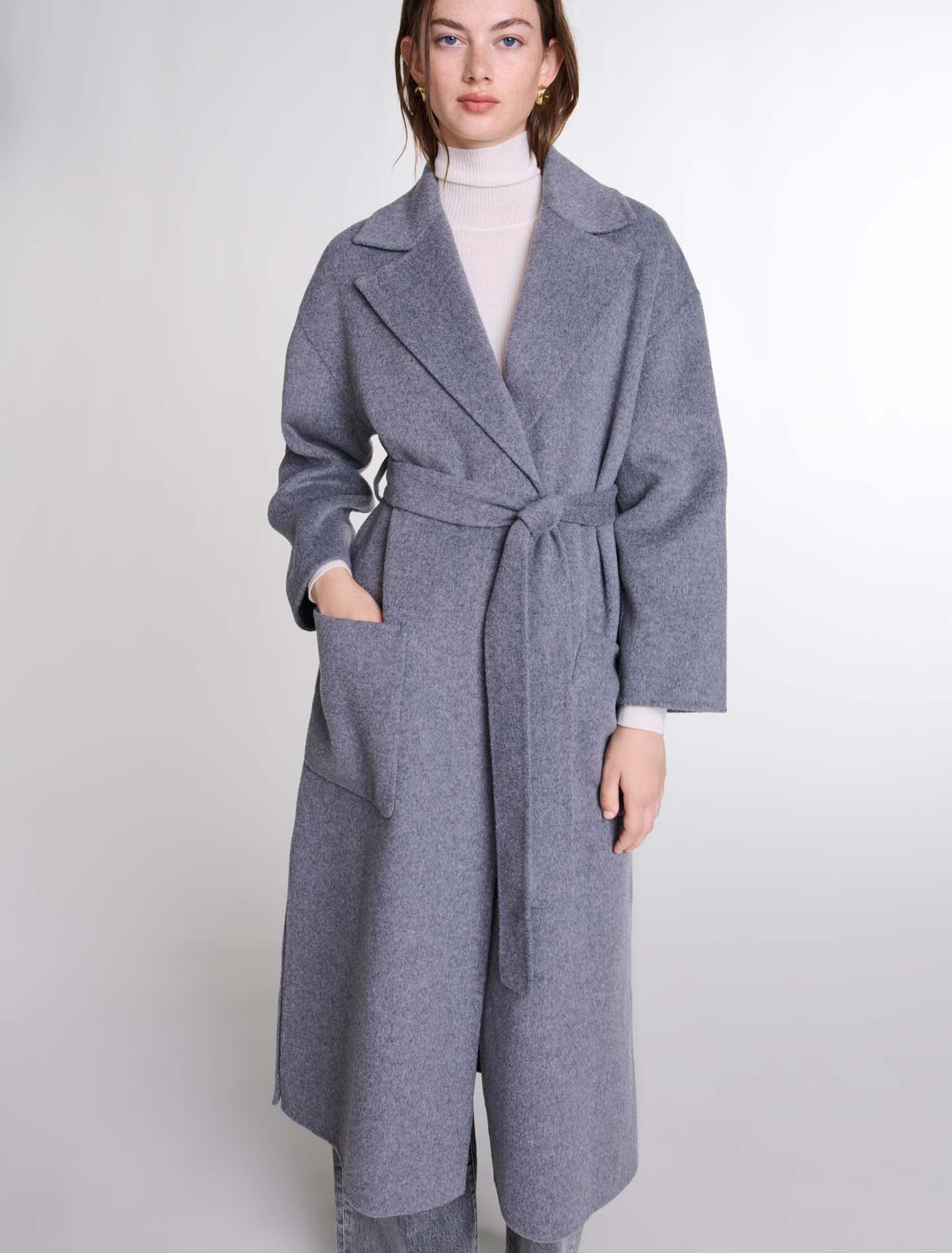Manteau long double face ceinturé