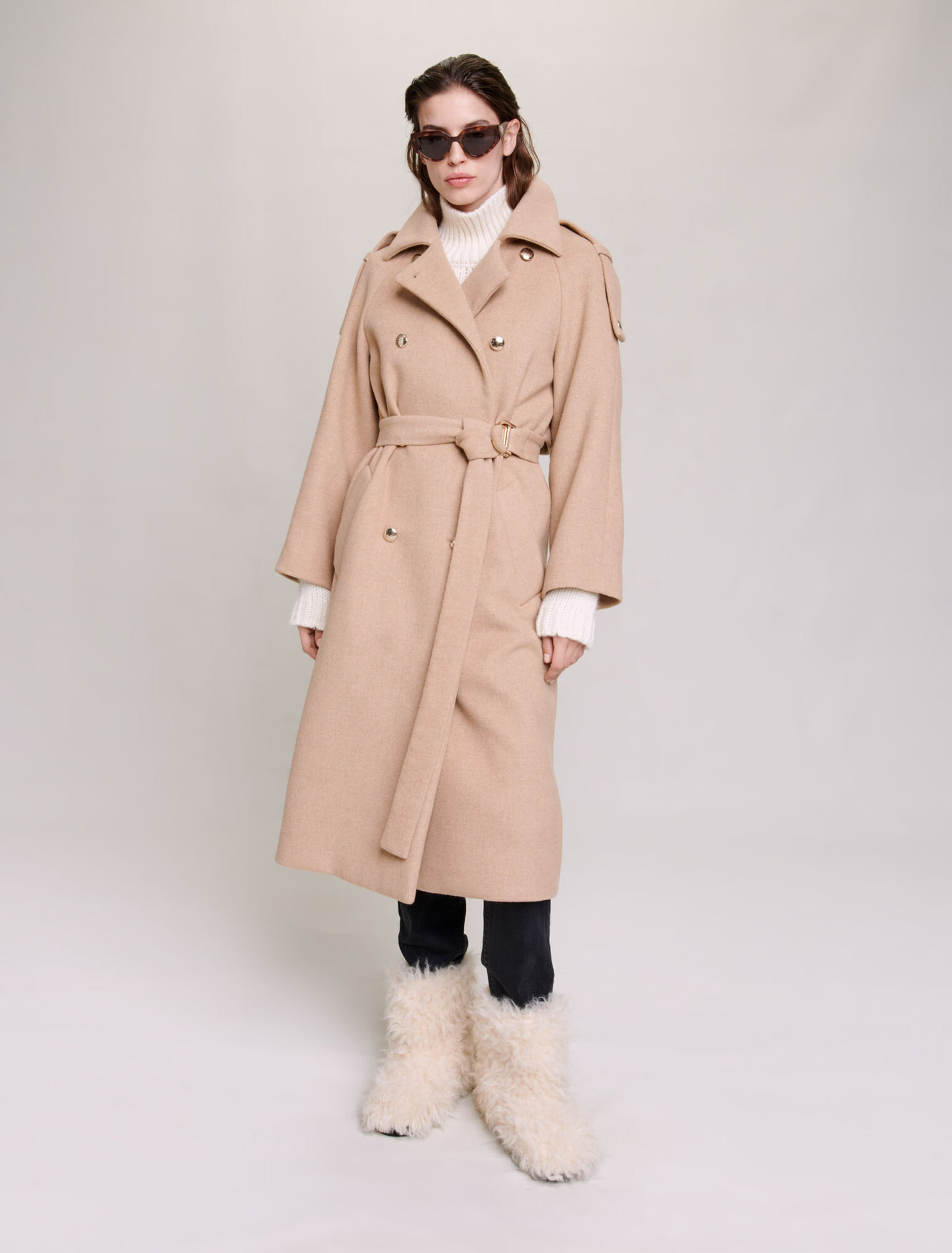 Long wool-blend coat