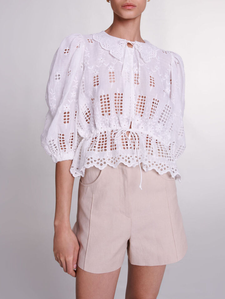 Embroidered ramie blouse