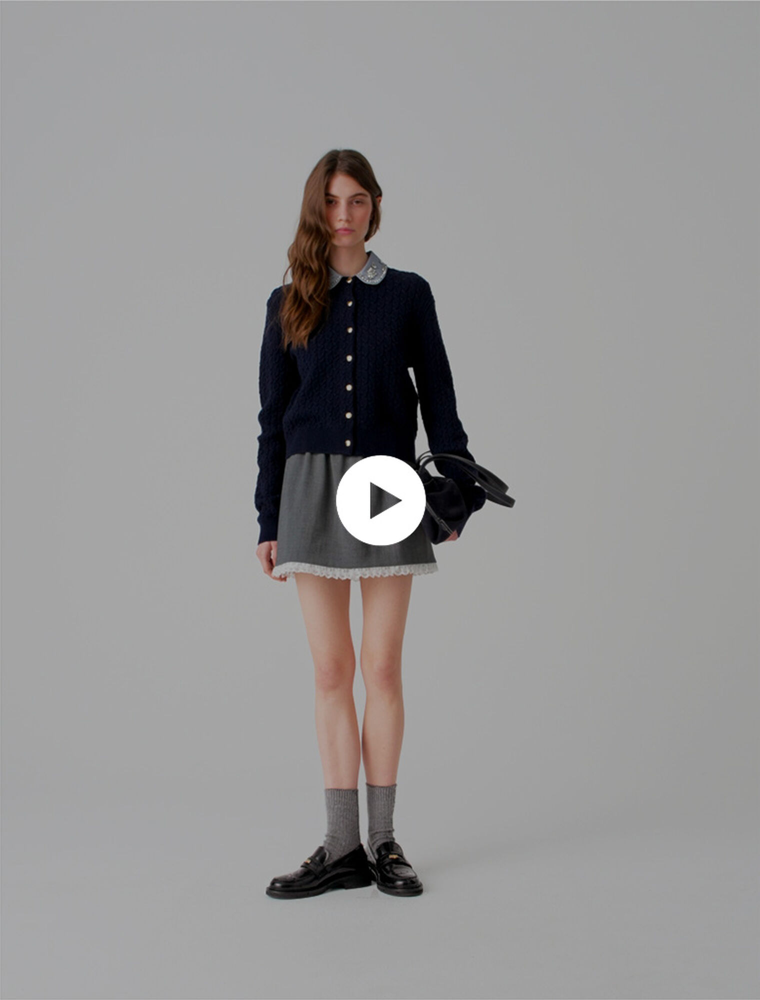 Cardigan with poplin collar