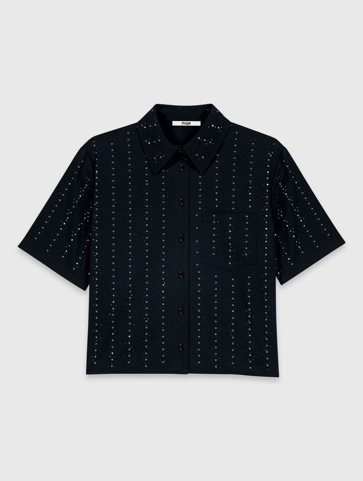 Chemise courte strass&eacute;e en coton