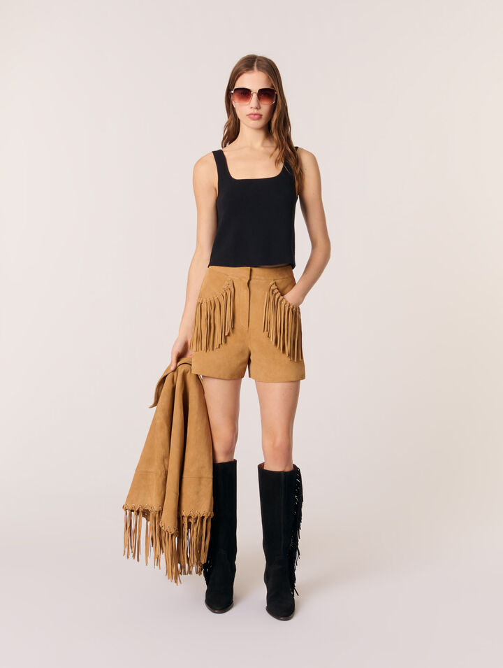 Short à franges en nubuck