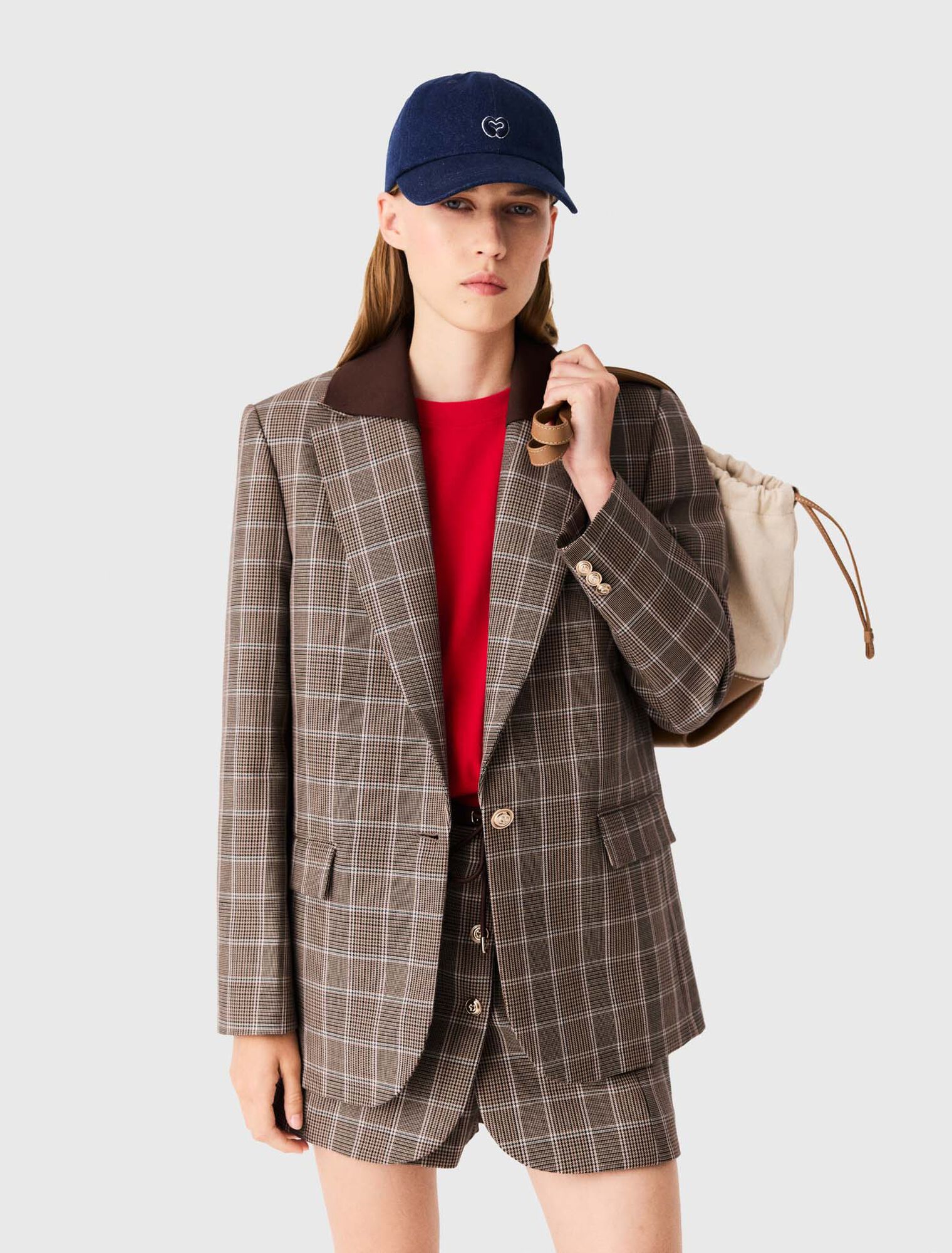 Veste &agrave; carreaux col amovible
