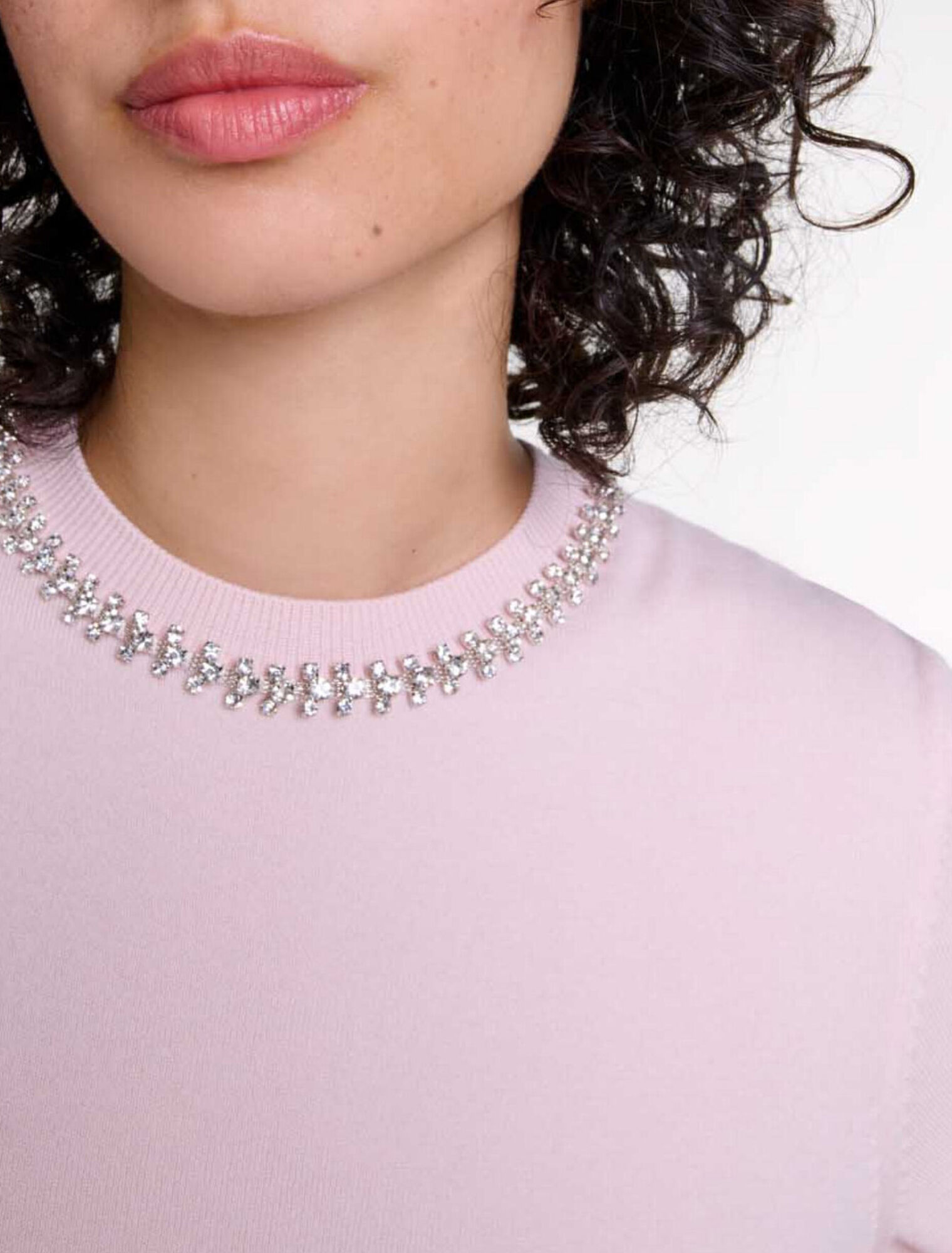 Knit crop jumper with rhinestones