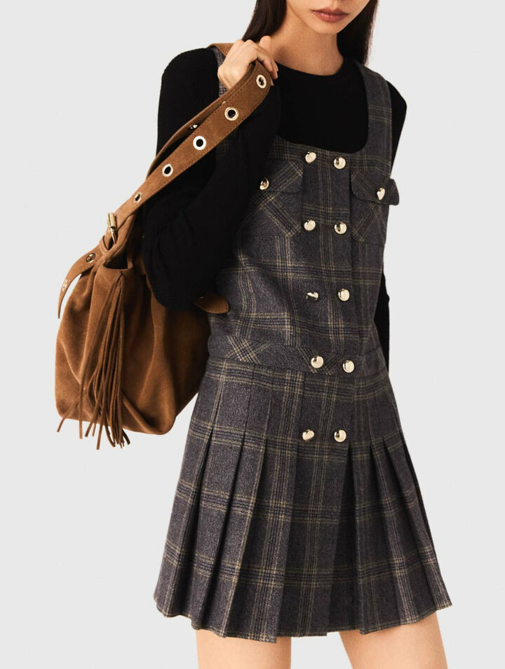 Robe courte pliss&eacute;e &agrave; carreaux
