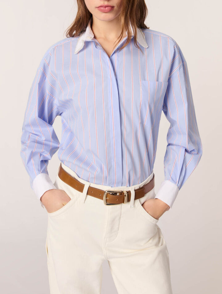 Striped shirt with beaded collar