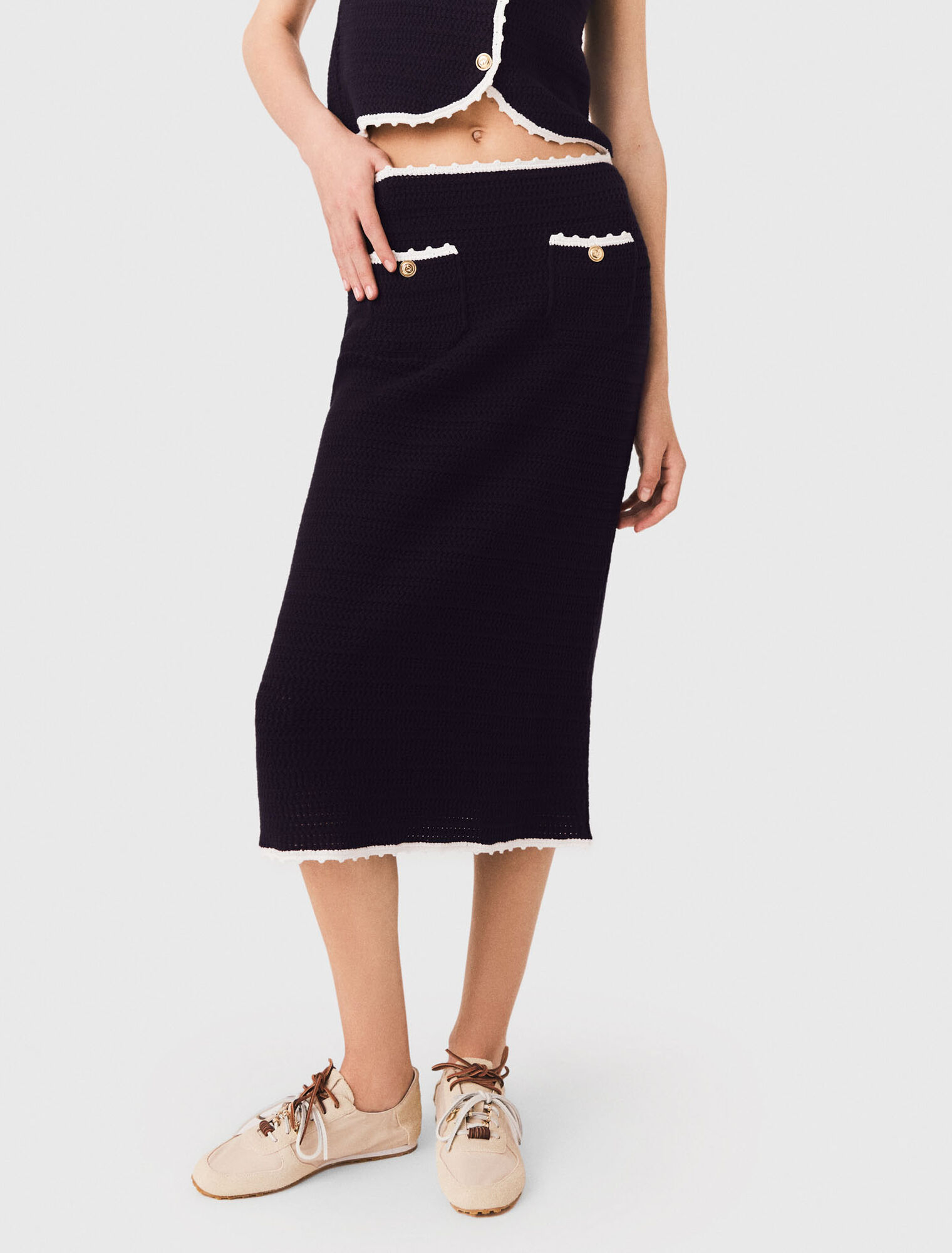 Jupe midi avec finitions en crochet