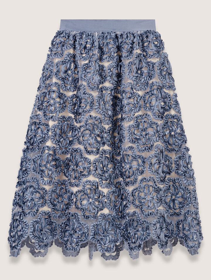 Jupe longue en organza motif floral