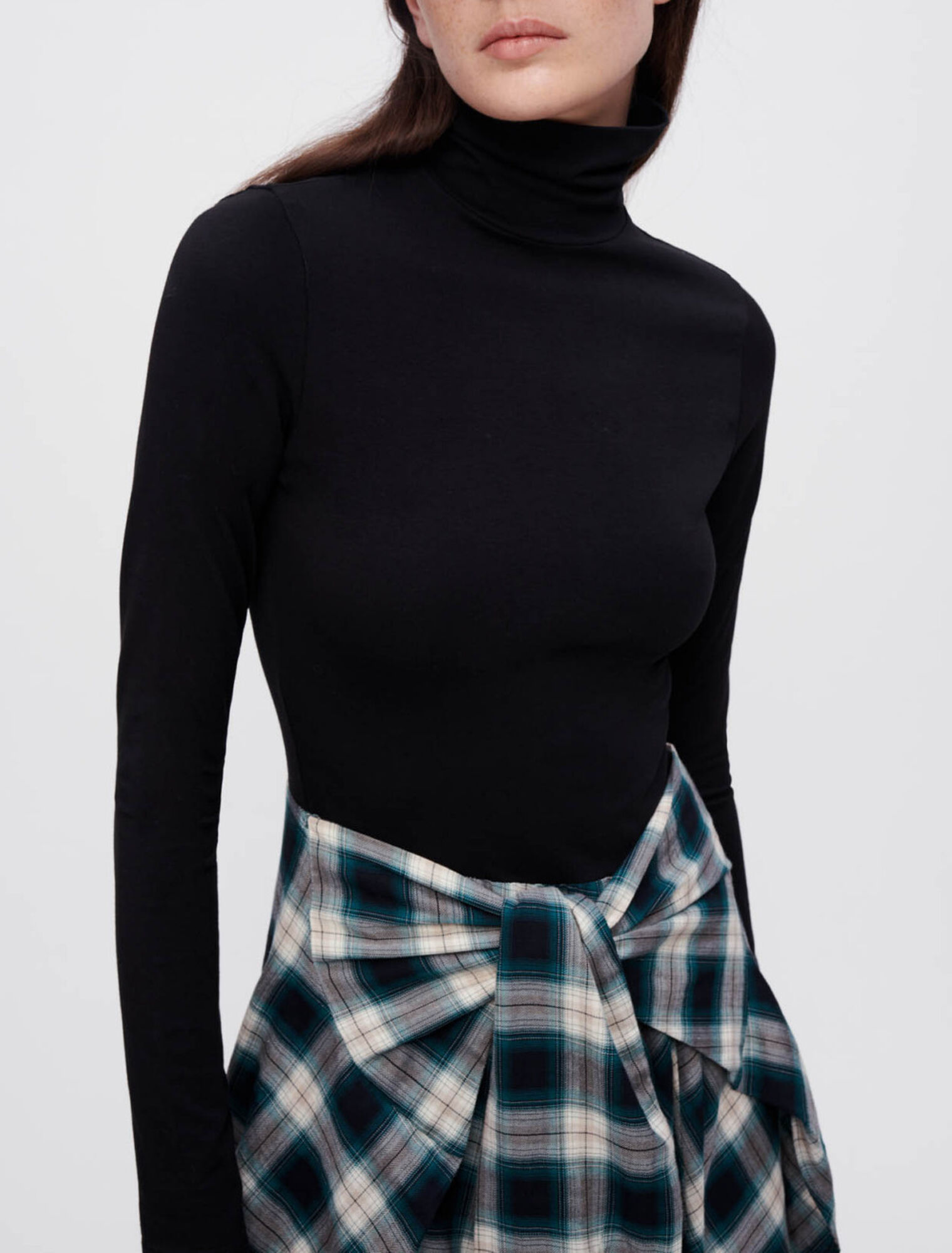 Mixed-material trompe l'oeil dress