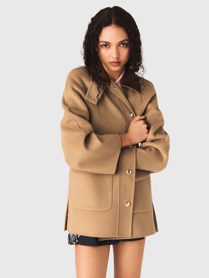 Manteau en laine &agrave; capuche amovible