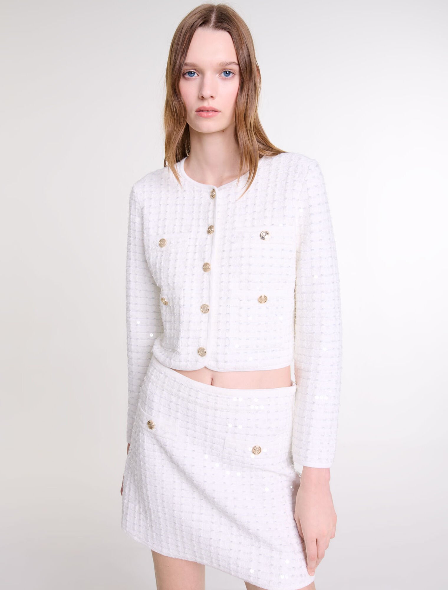 Jupe courte en maille à sequins