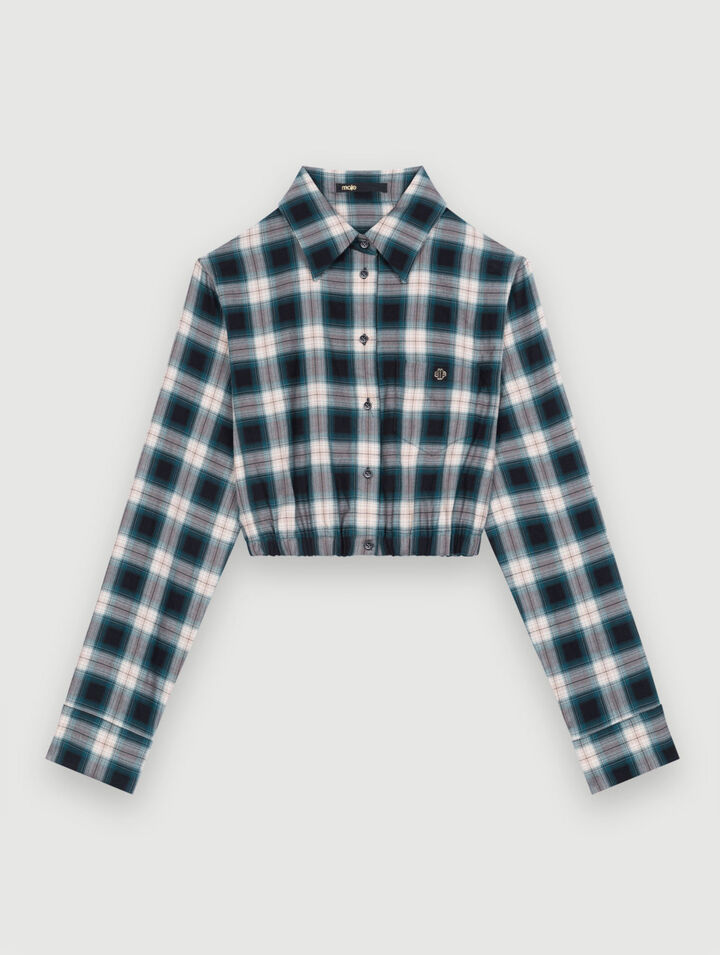Chemise cropped en coton à carreaux
