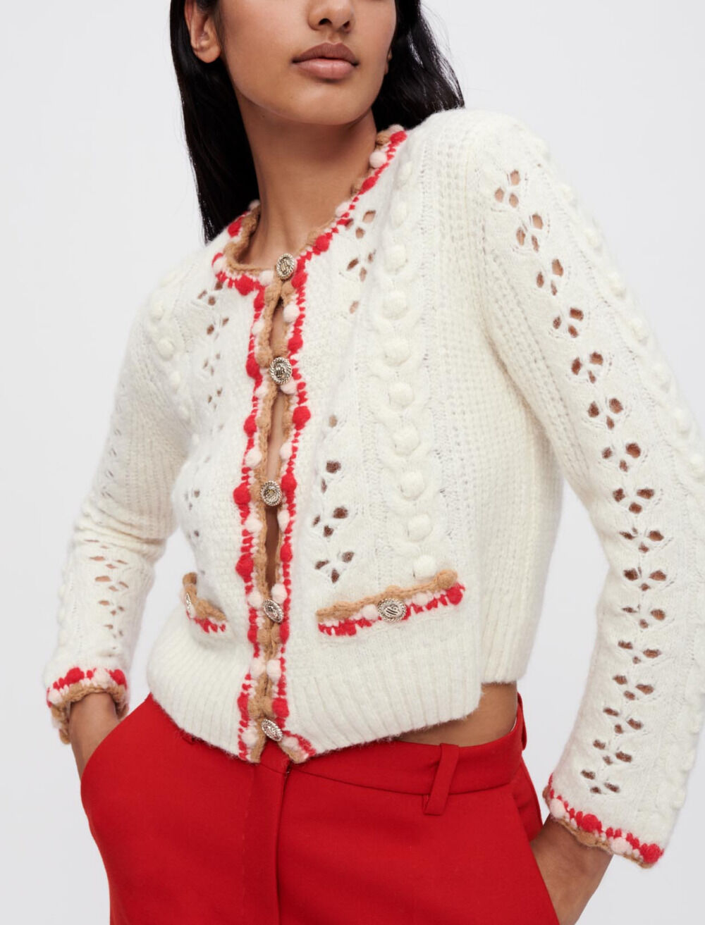 Cardigan in openwork and contrasting Sweats Cardigans Maje