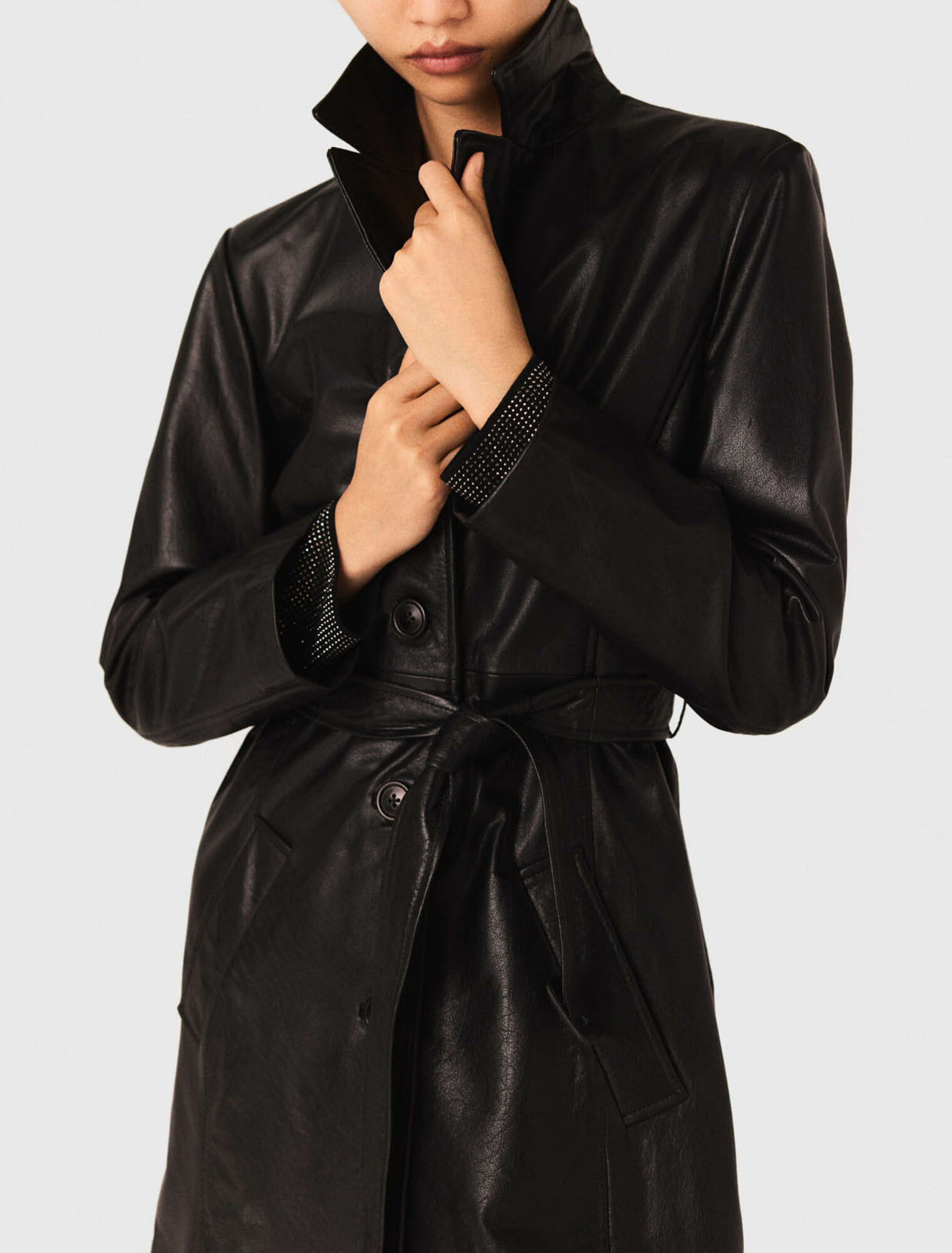 Long leather trench coat