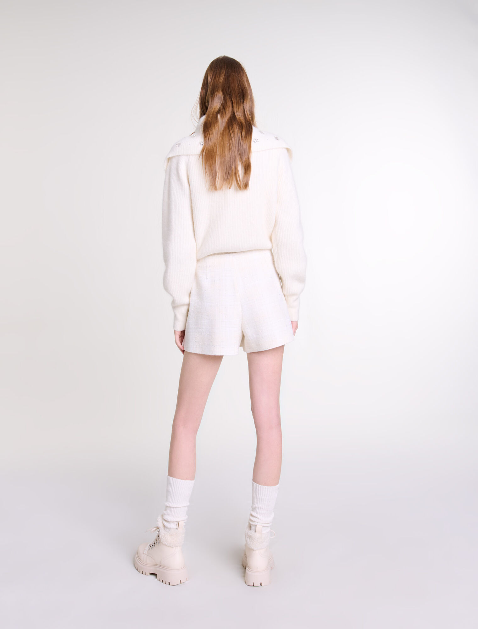 Jupe short plissée en tweed