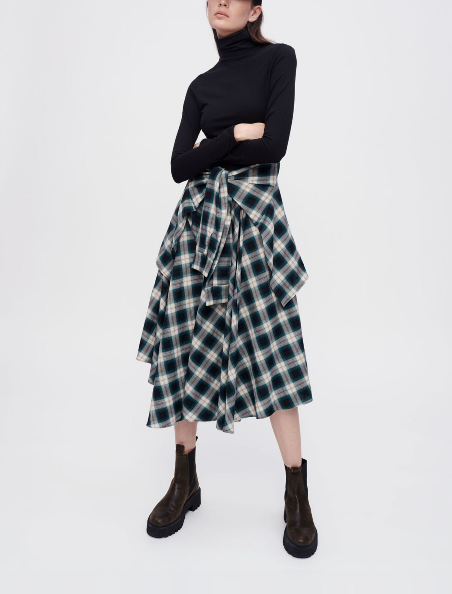 Mixed-material trompe l'oeil dress