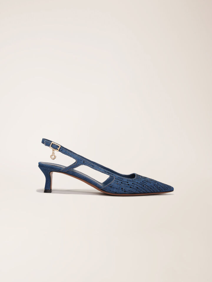 Escarpin slingback en denim strassé