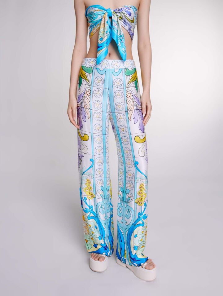 Pantalon satin&eacute; imprim&eacute;