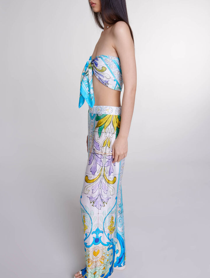 Pantalon satin&eacute; imprim&eacute;