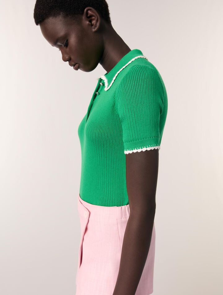 Polo en maille pointelle et crochet