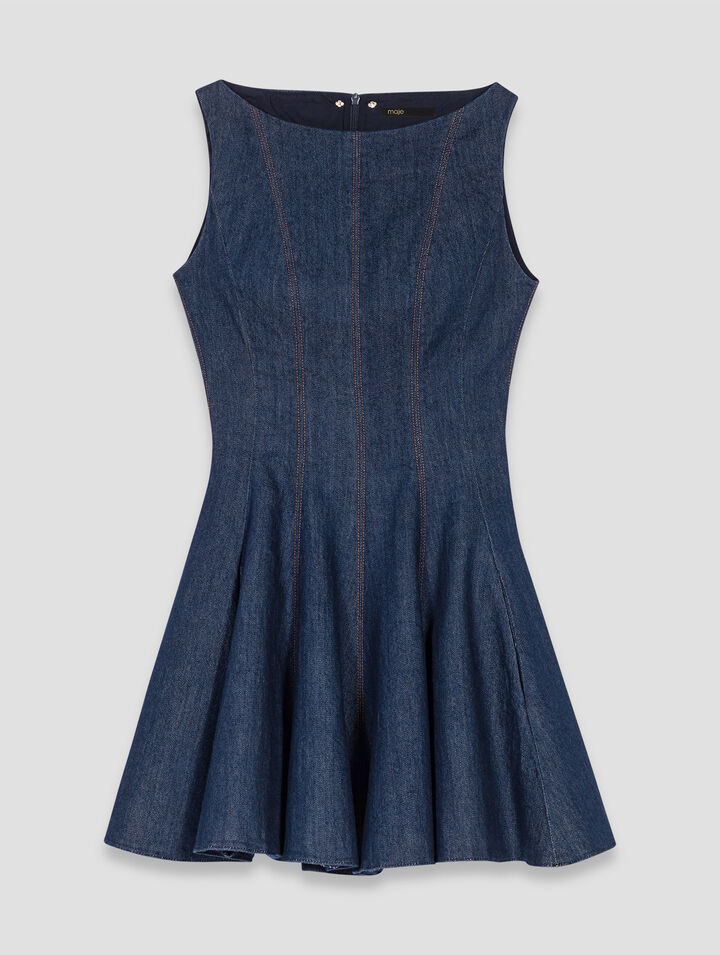 Short denim dress with ruffles