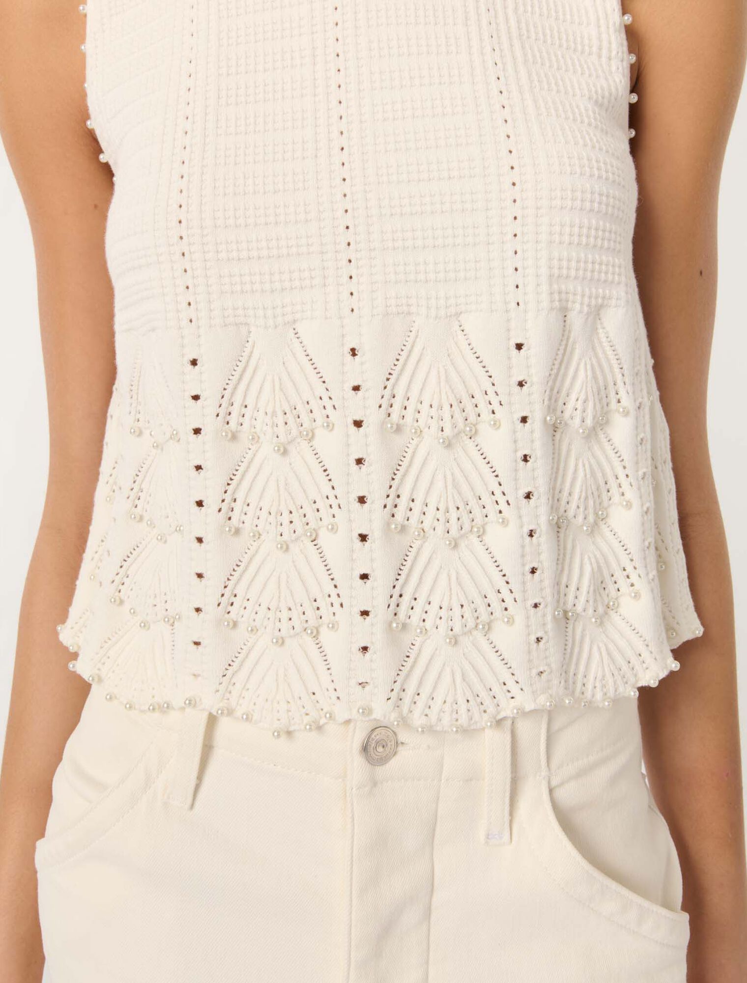 Beaded pointelle knit top