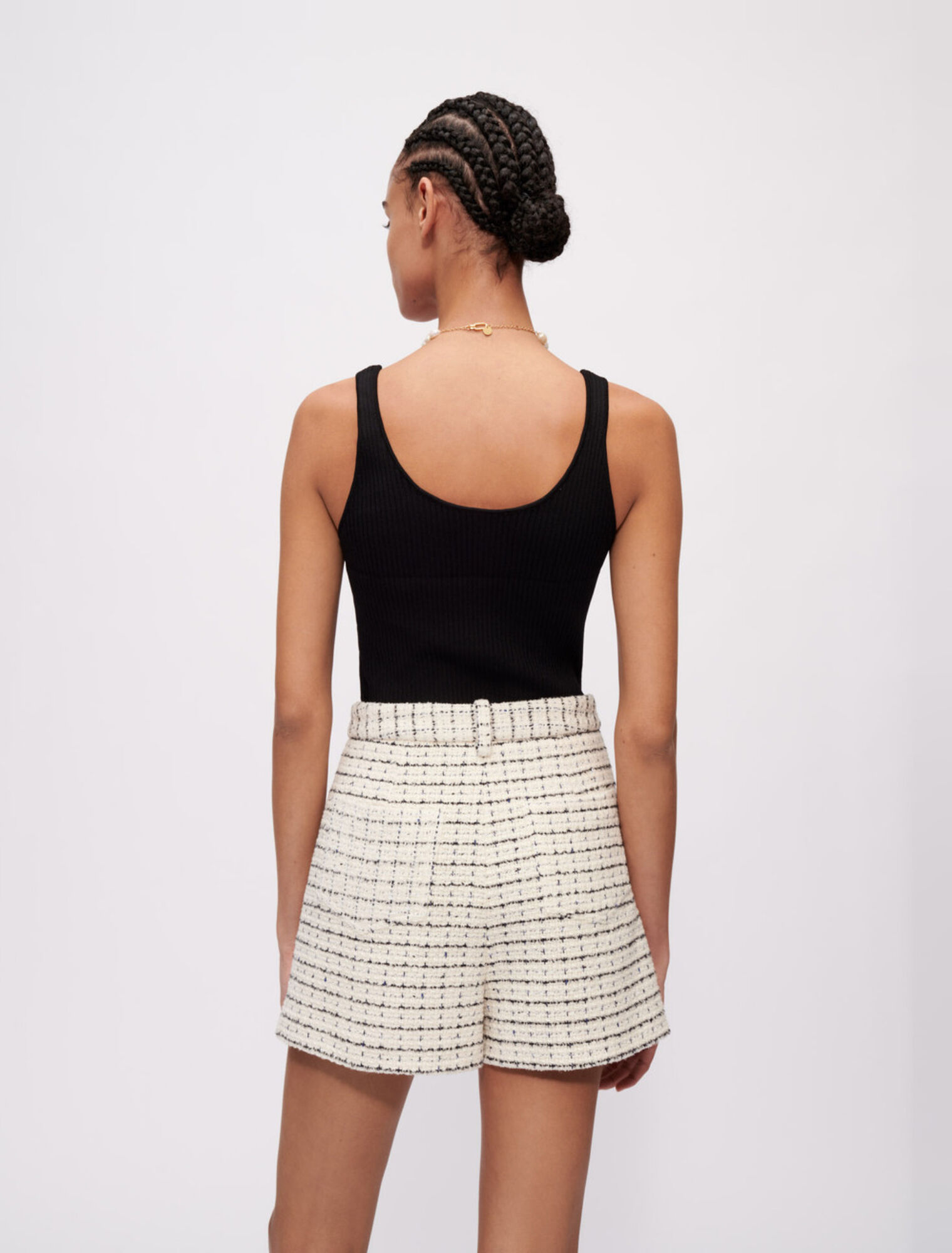 Mottled tweed shorts with check pattern