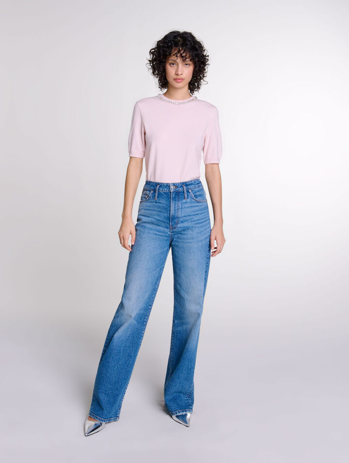 Pull court en maille avec strass