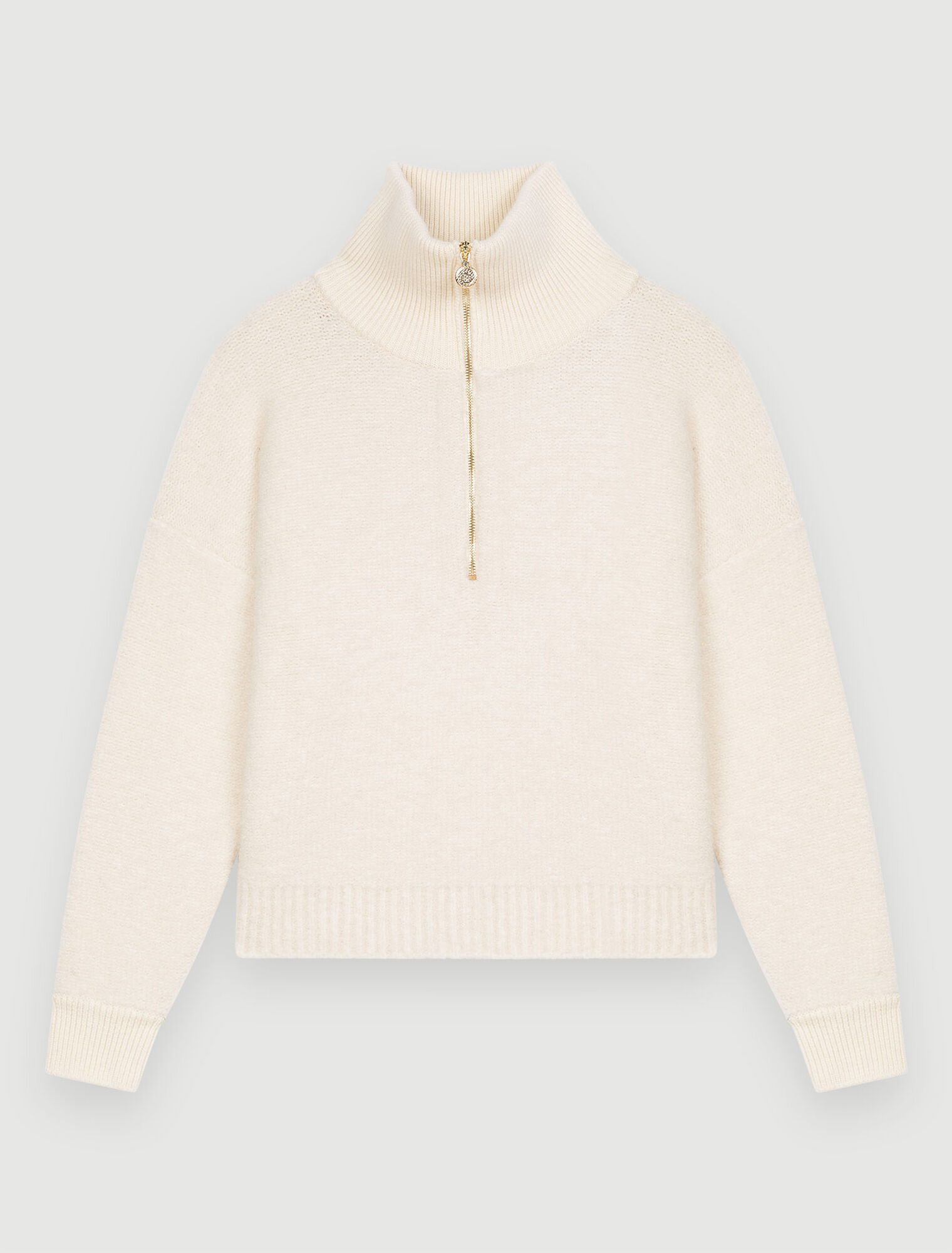 Ecru bouclé mock-neck jumper