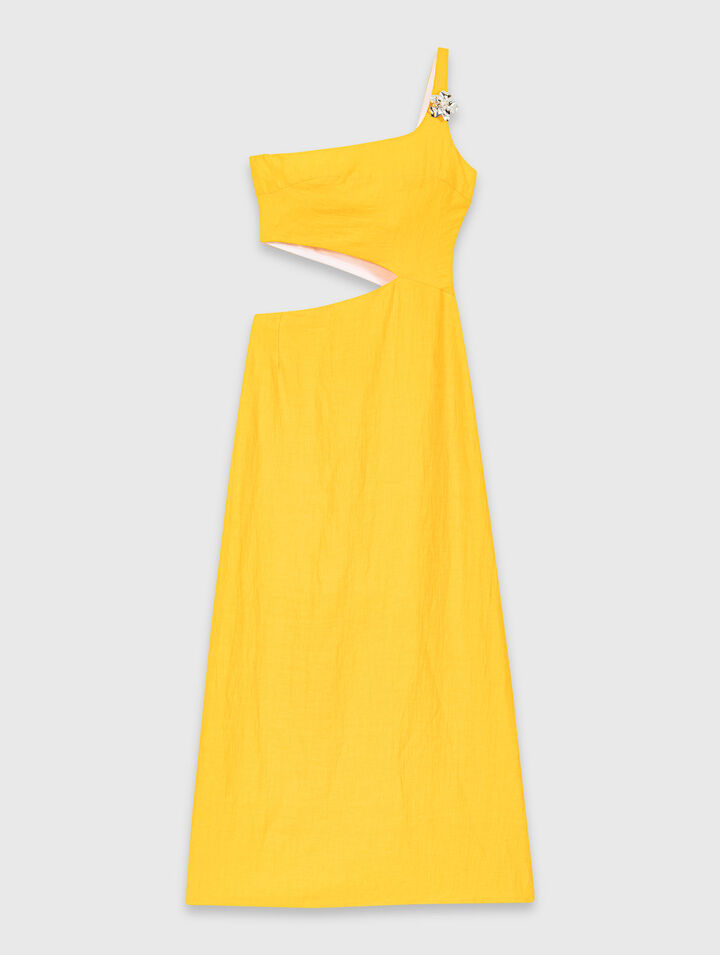 Robe asym&eacute;trique en lin m&eacute;lang&eacute;