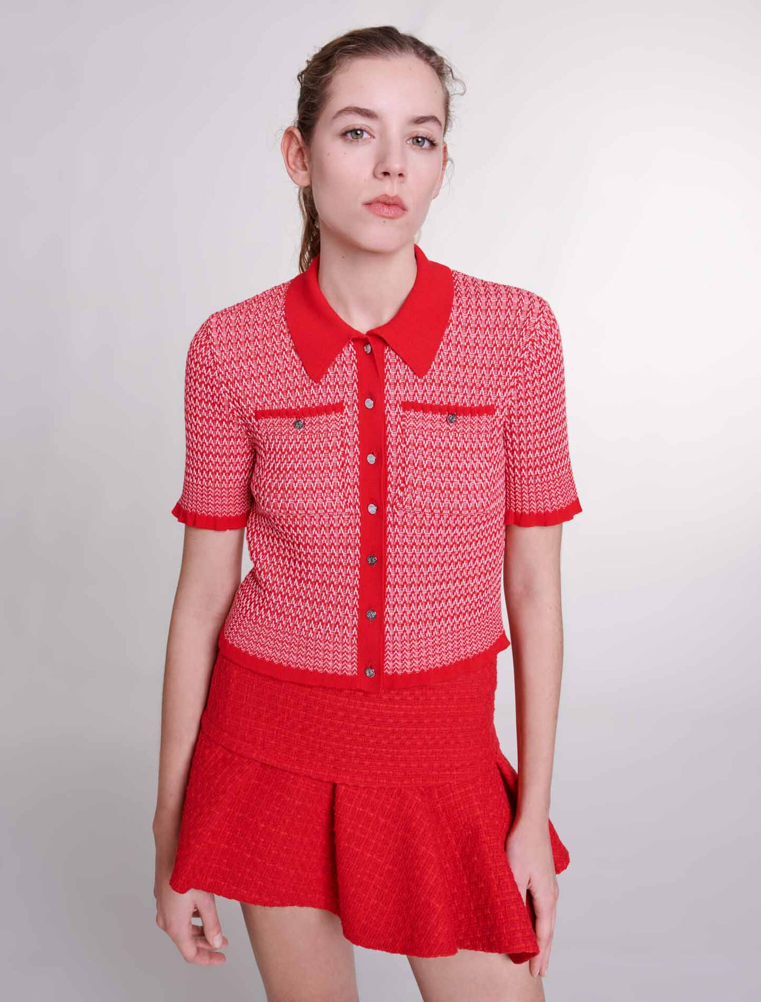 Cropped herringbone polo shirt