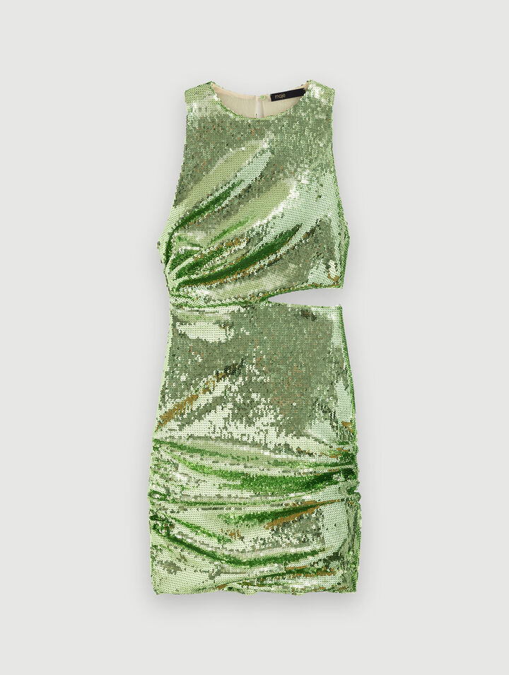 Robe ornée de sequins verte