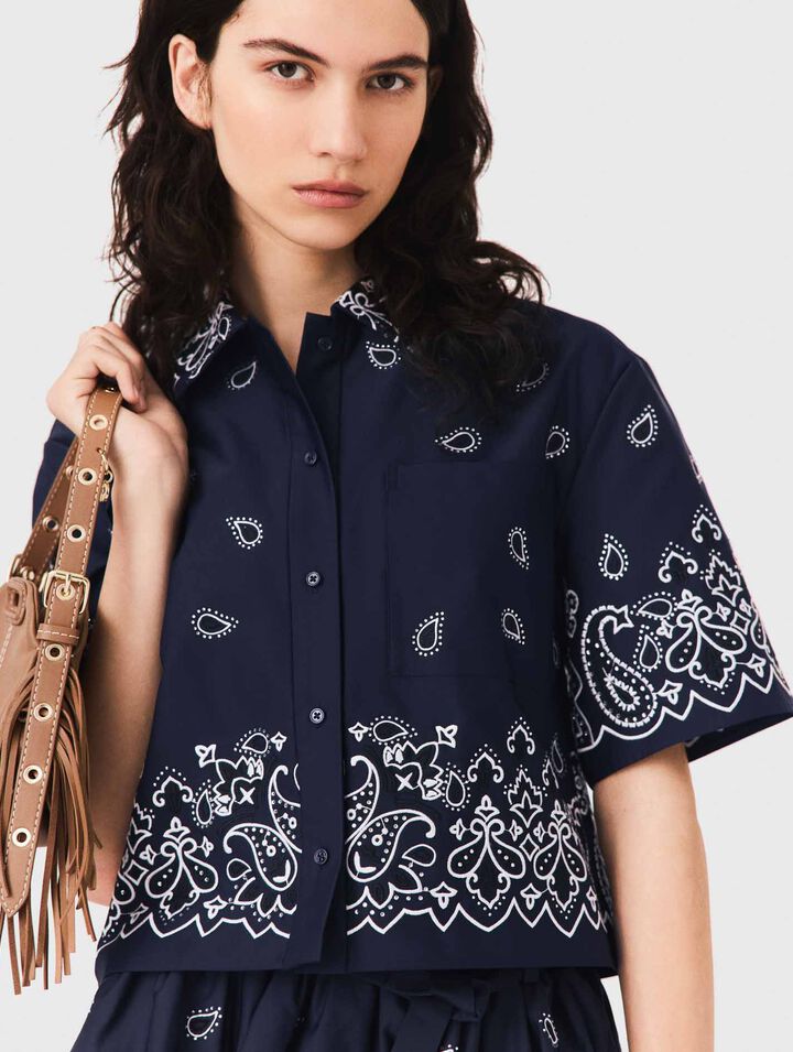 Chemise courte brod&eacute;e en taffetas