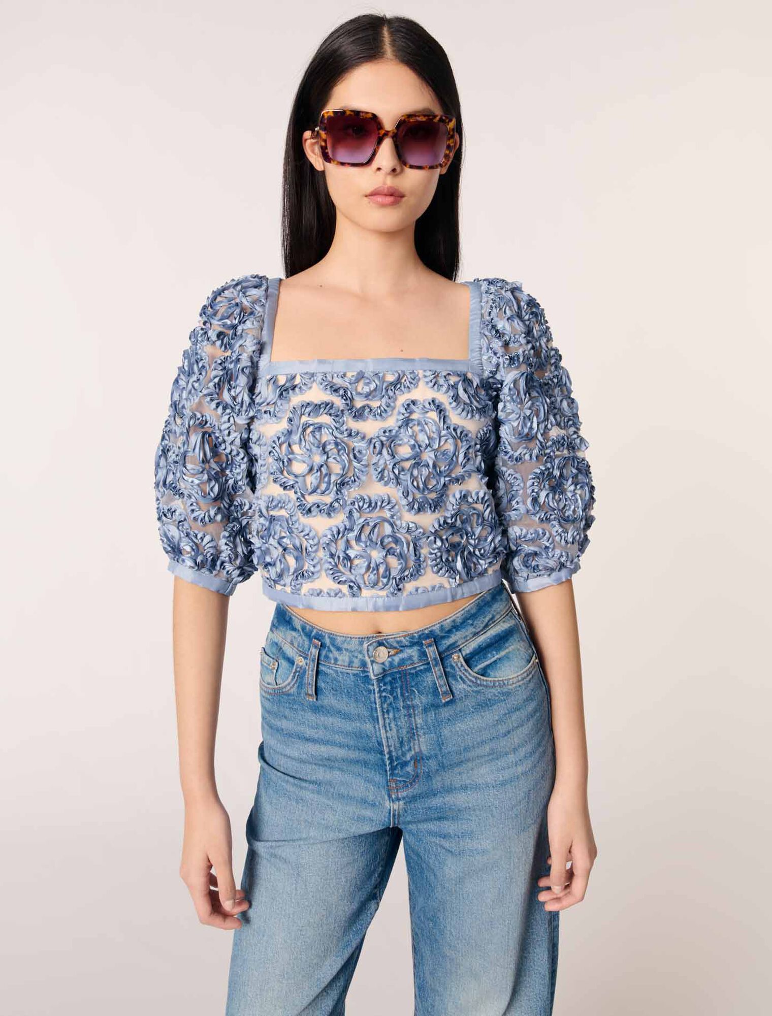 Top en organza motif floral