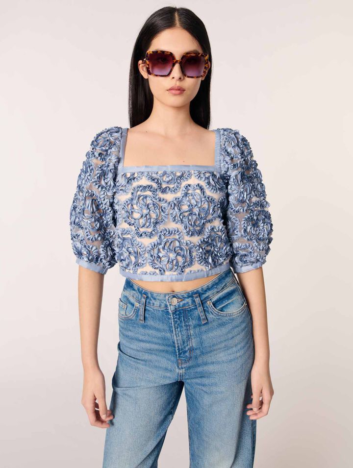 Top en organza motif floral