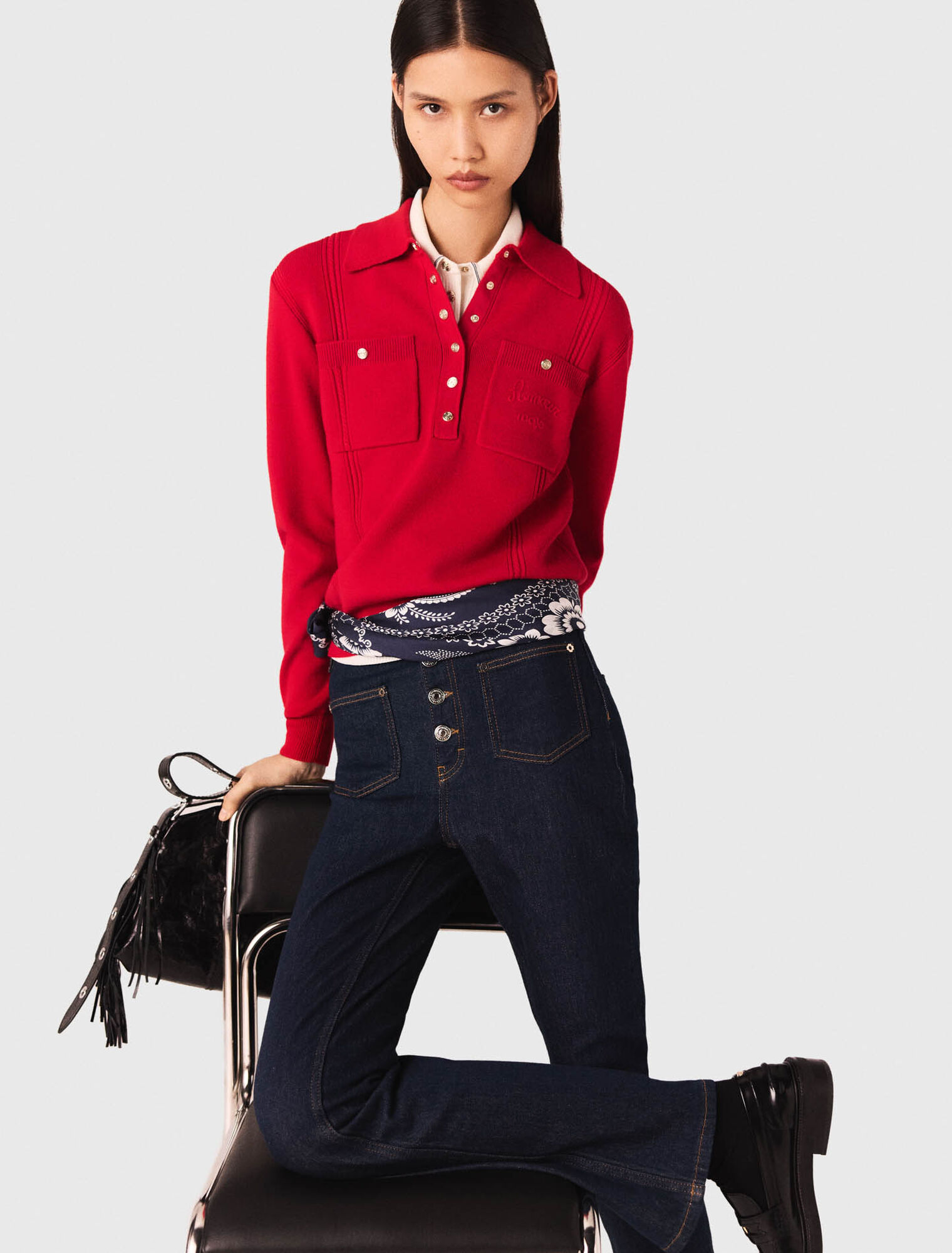 Pull à col polo avec broderie