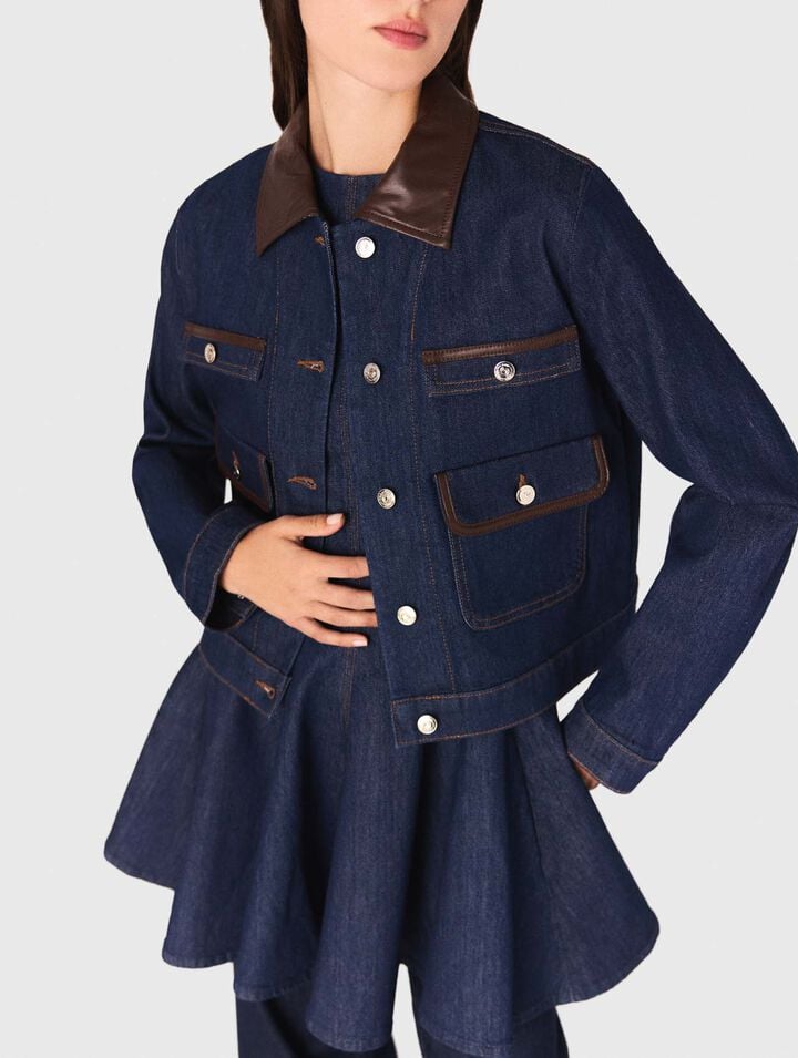 Denim jacket with faux leather