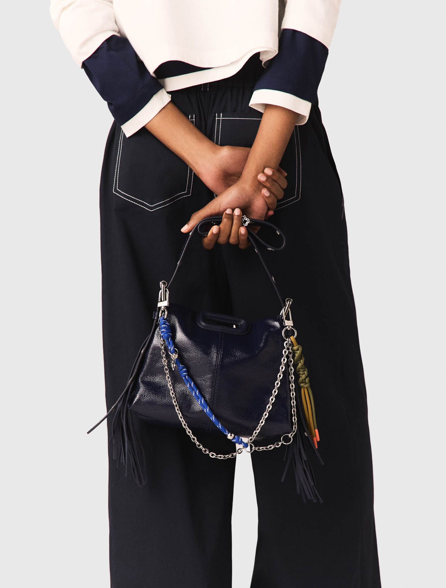 Pantalon en coton &agrave; ceinture cuir