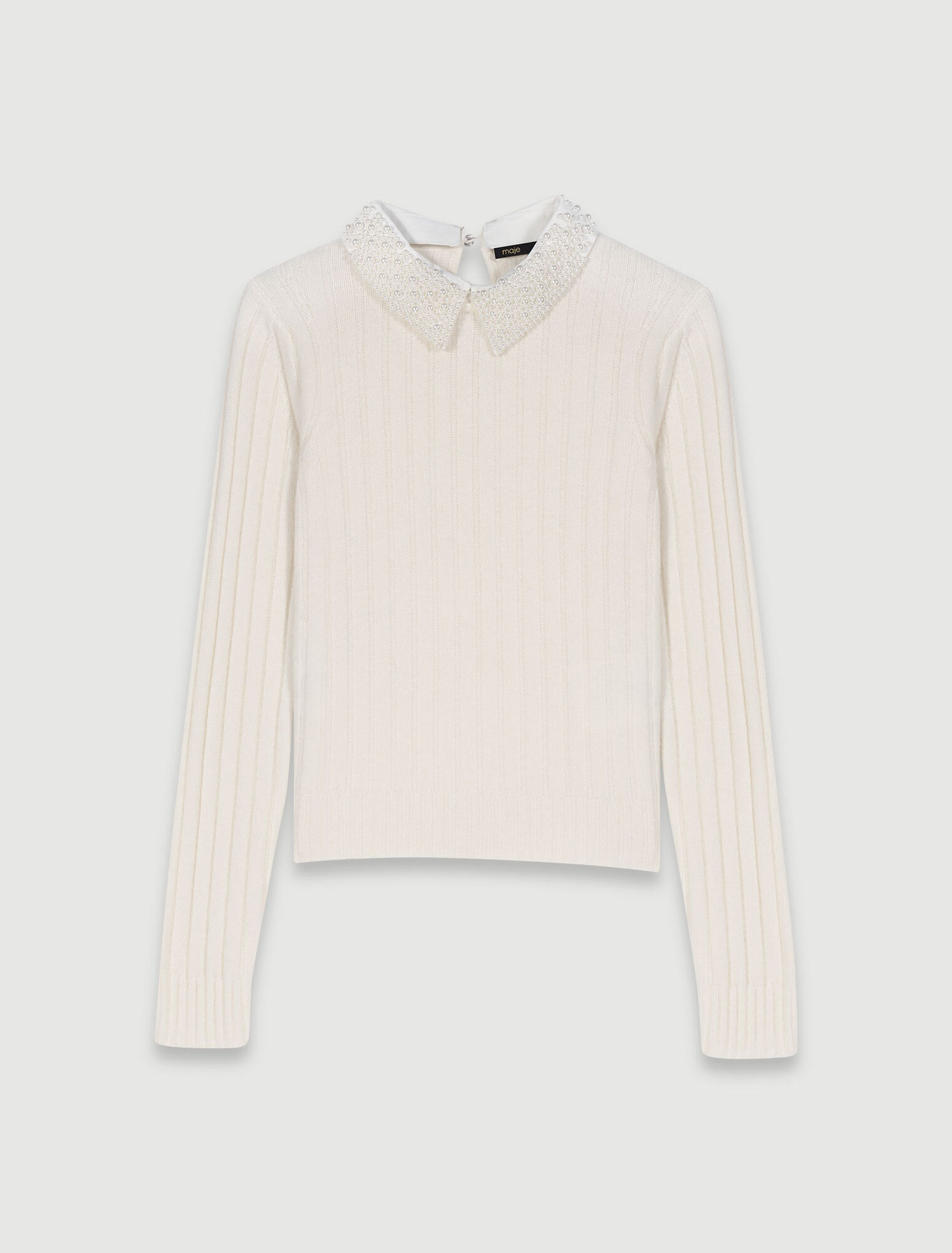 Pull cotelé avec col perlé