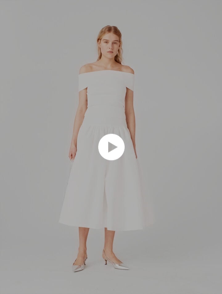 Top col bardot en maille c&ocirc;tel&eacute;e