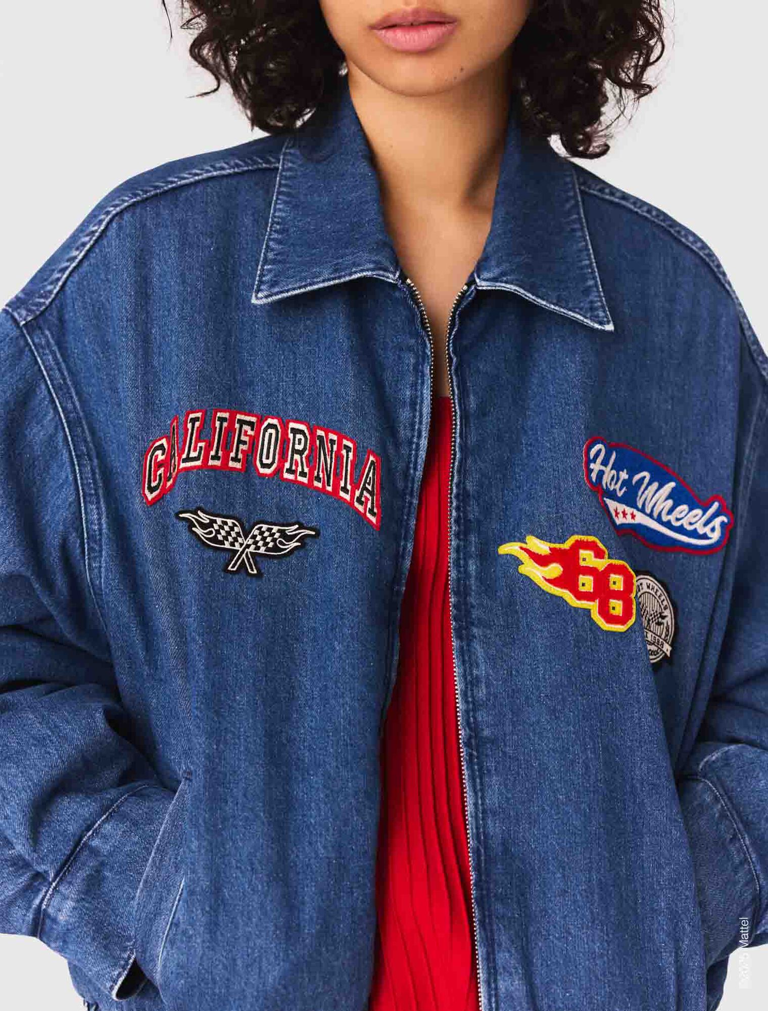 Oversized embroidered denim jacket