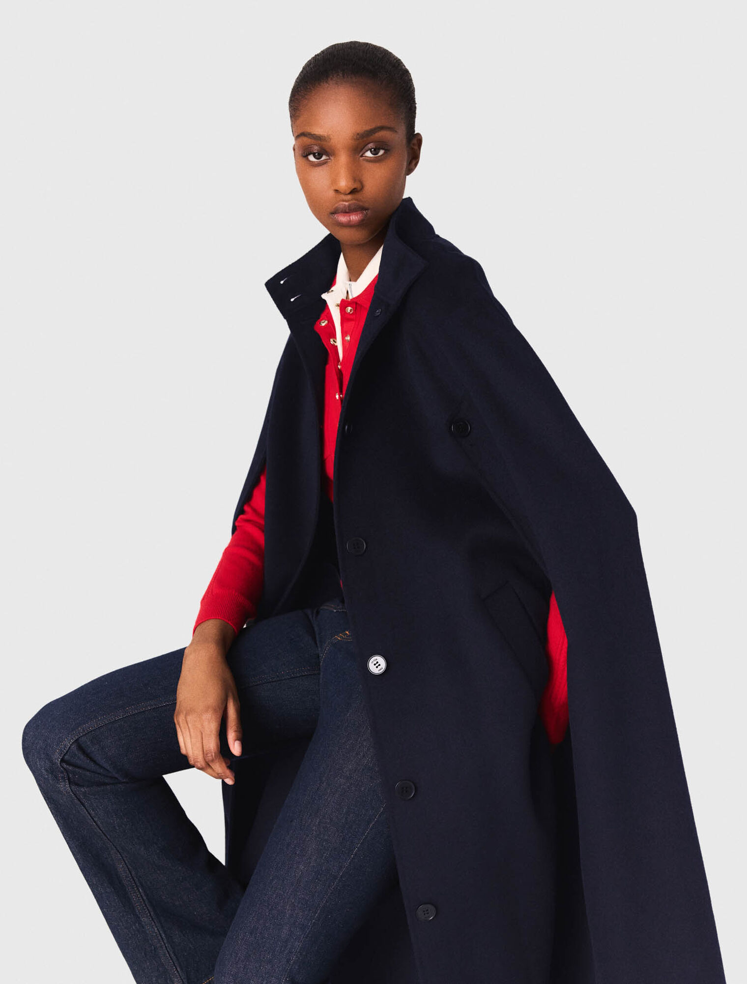 Manteau long double face avec cape