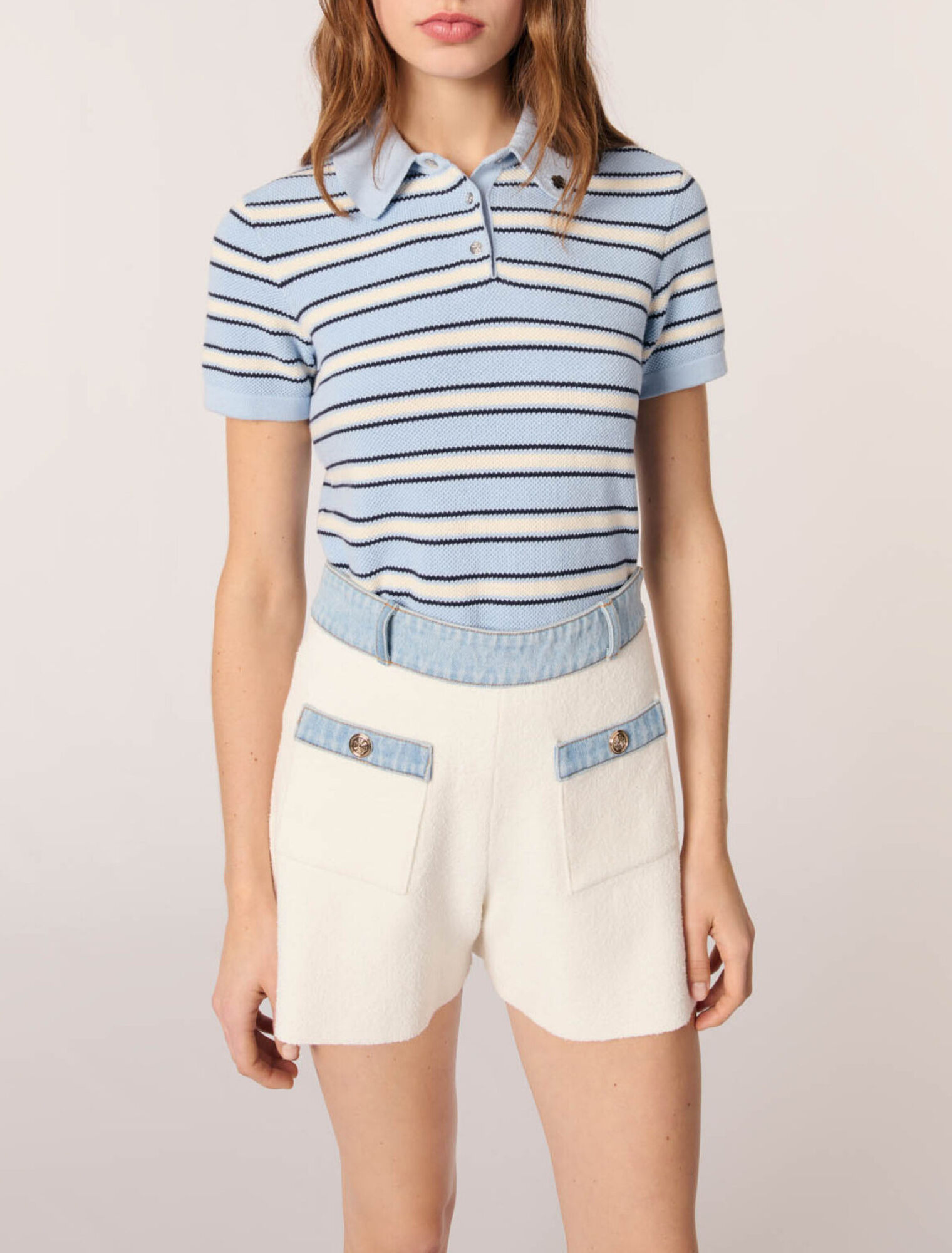 Knitted shorts with denim trim