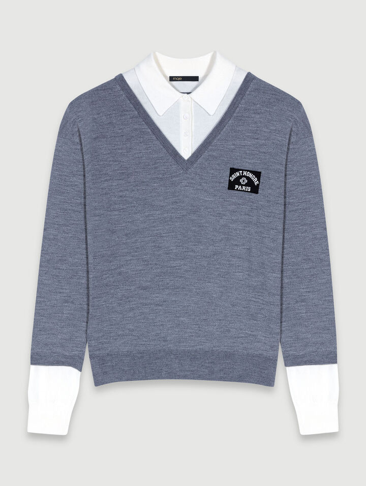 Layered wool-blend jumper