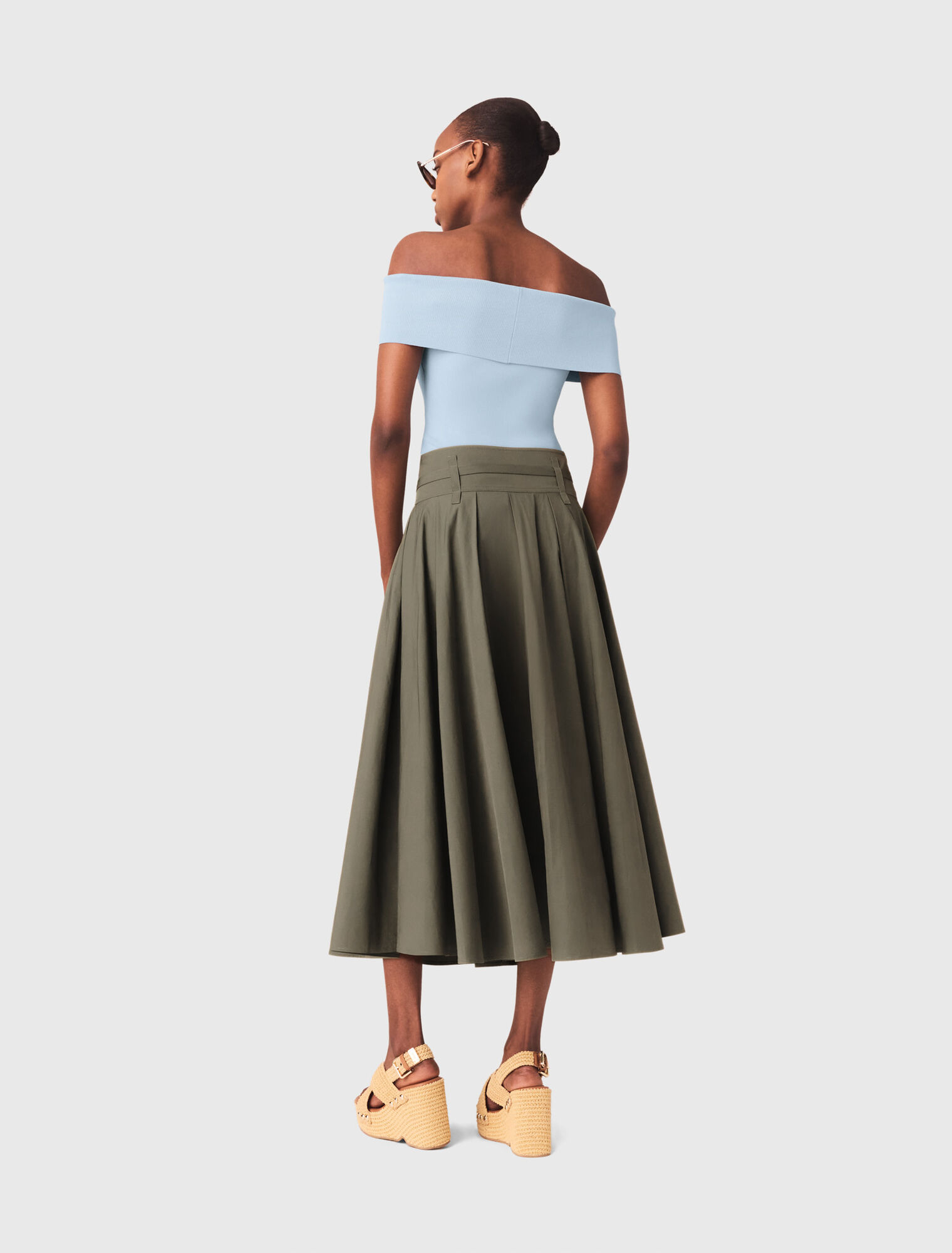 Cotton pleated maxi skirt