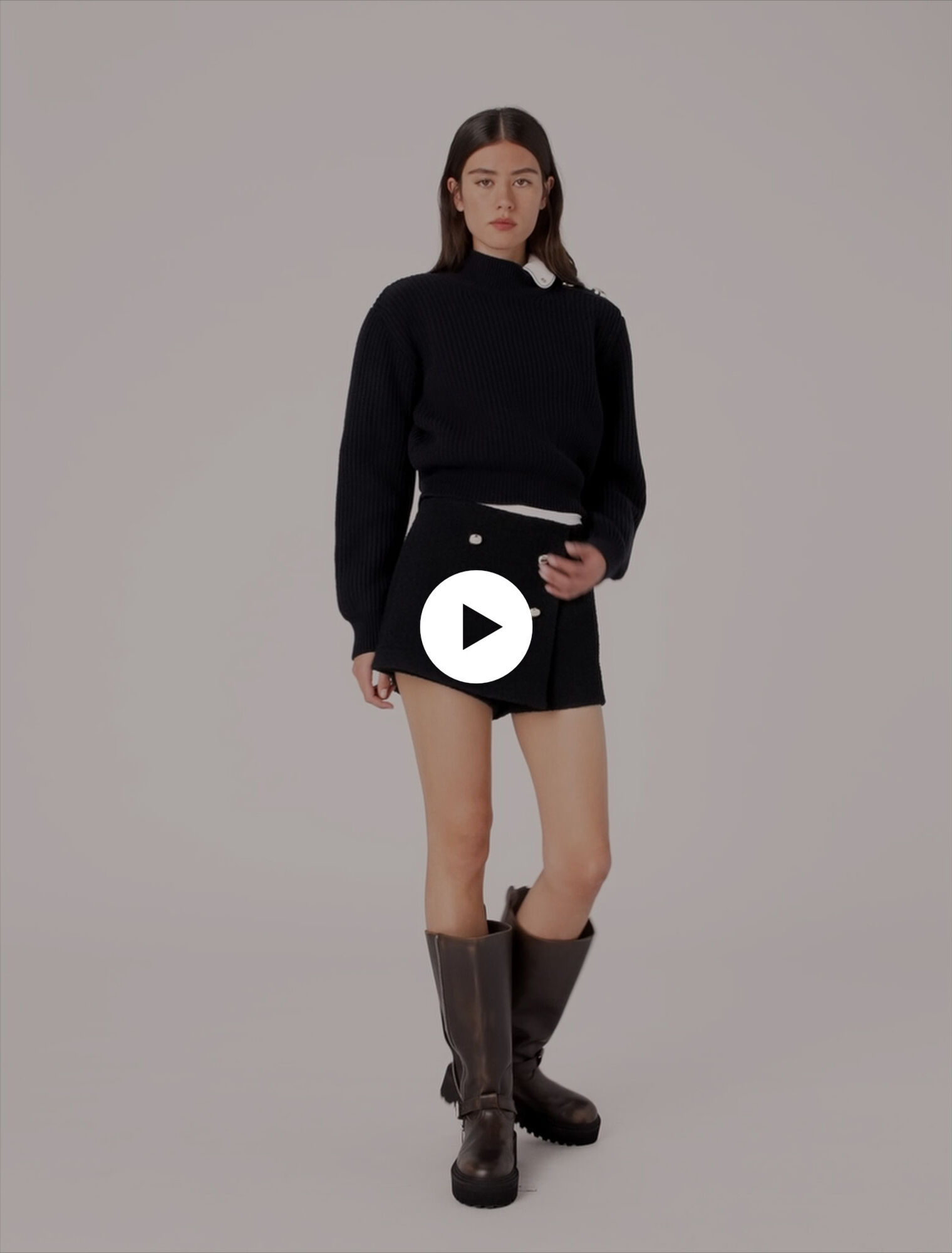 Short en tweed et bande contrastée