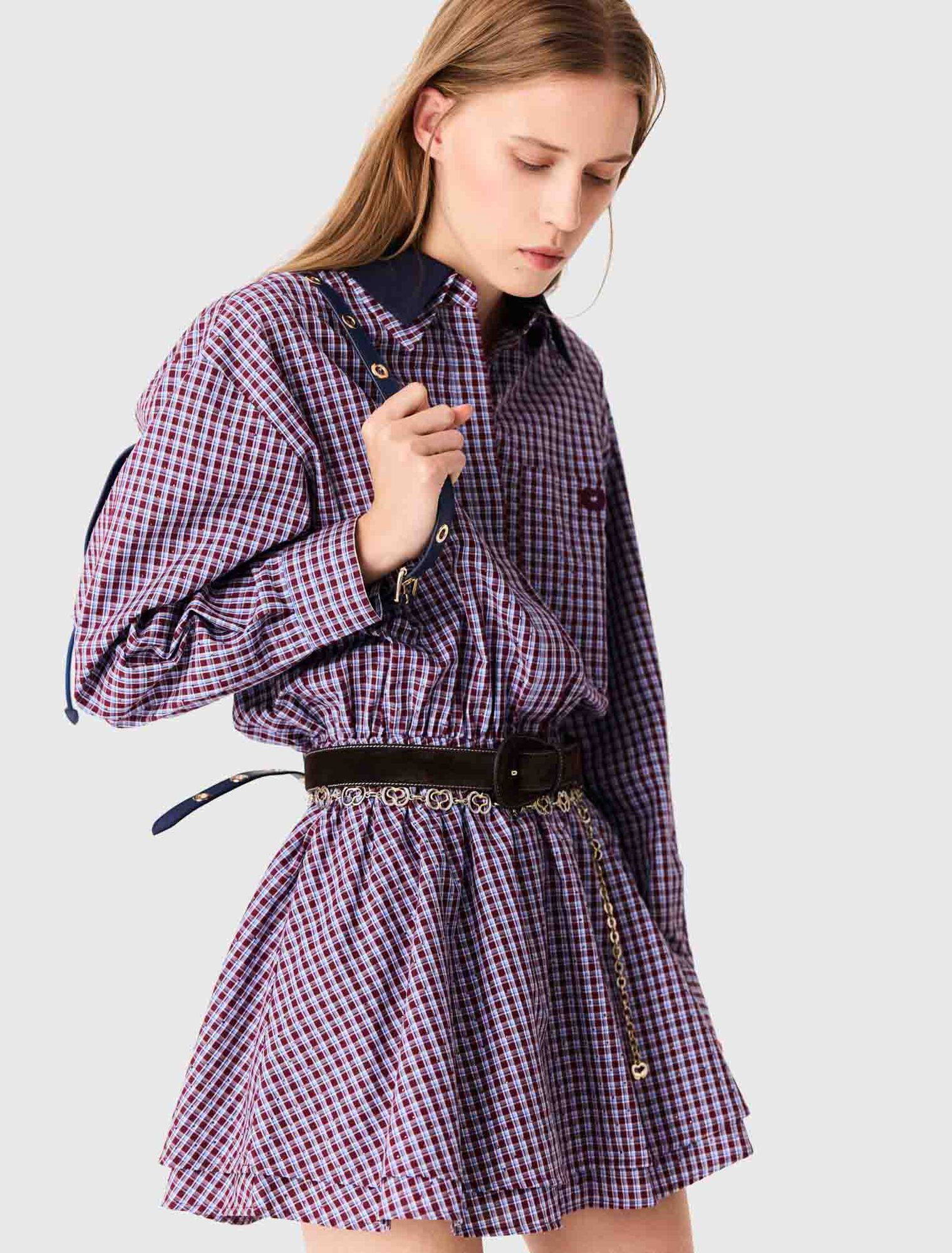 Robe courte &agrave; carreaux strass&eacute;e