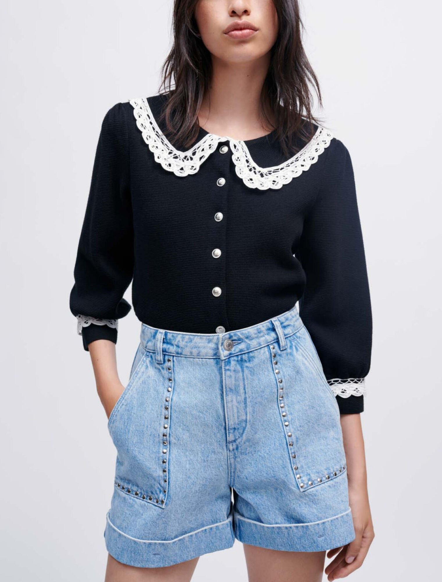 Denim shorts with studs