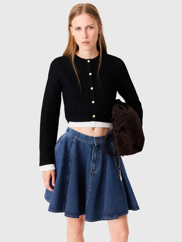 Cardigan avec bande contrast&eacute;e